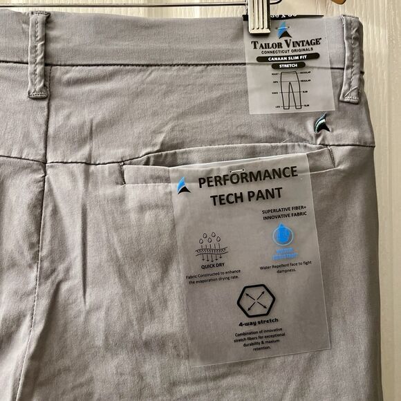 Tailor Vintage 36x30 Canaan Slim Fit Performance Tech Pant Rayon Cement $108 - Picture 4 of 13